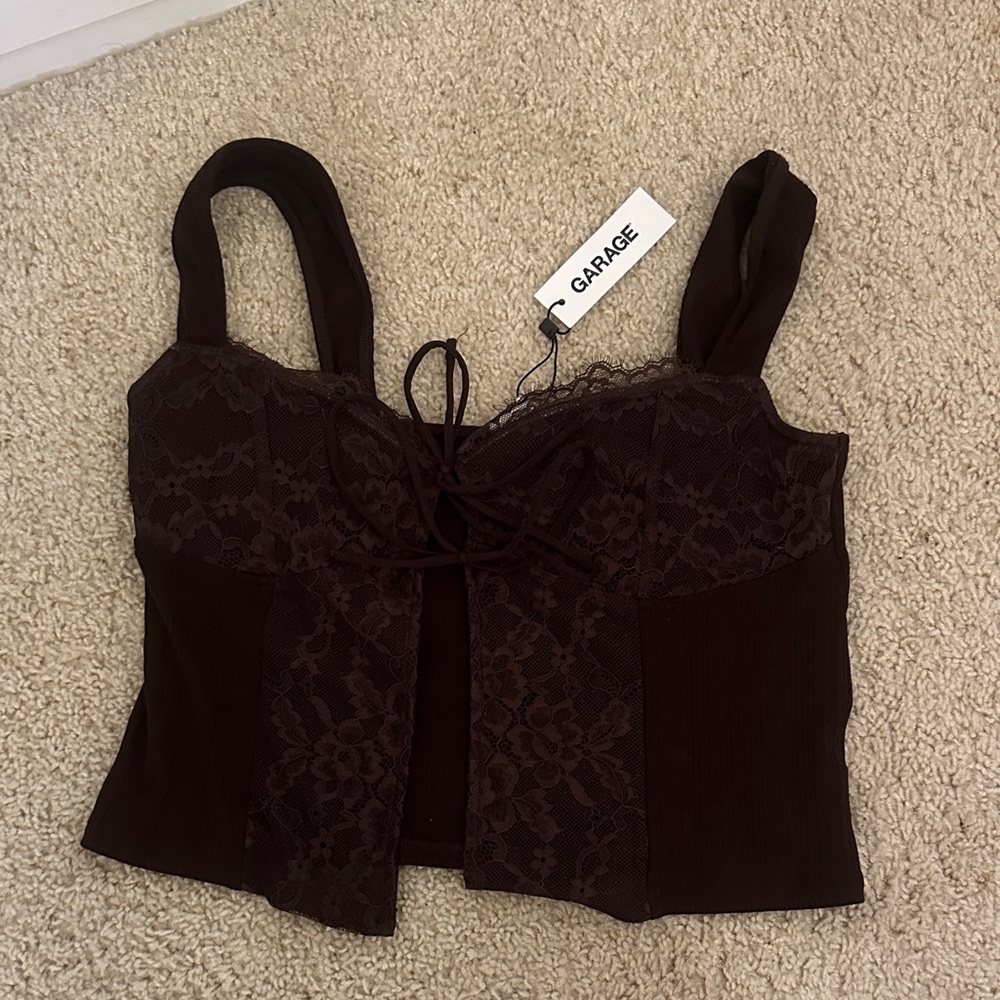 Garage Dark Brown Lace Crop Top